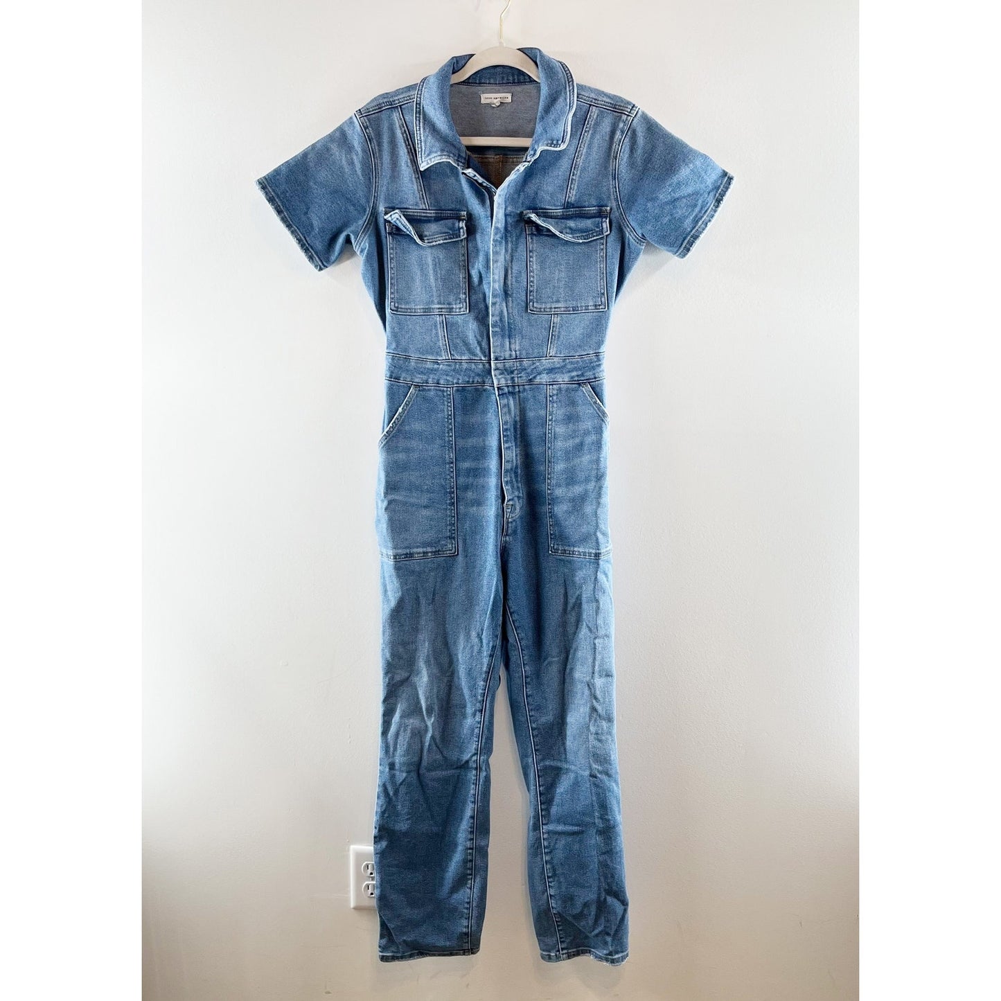 Good American Fit For Success Short Sleeve Denim Jumpsuit Blue 3 / Large