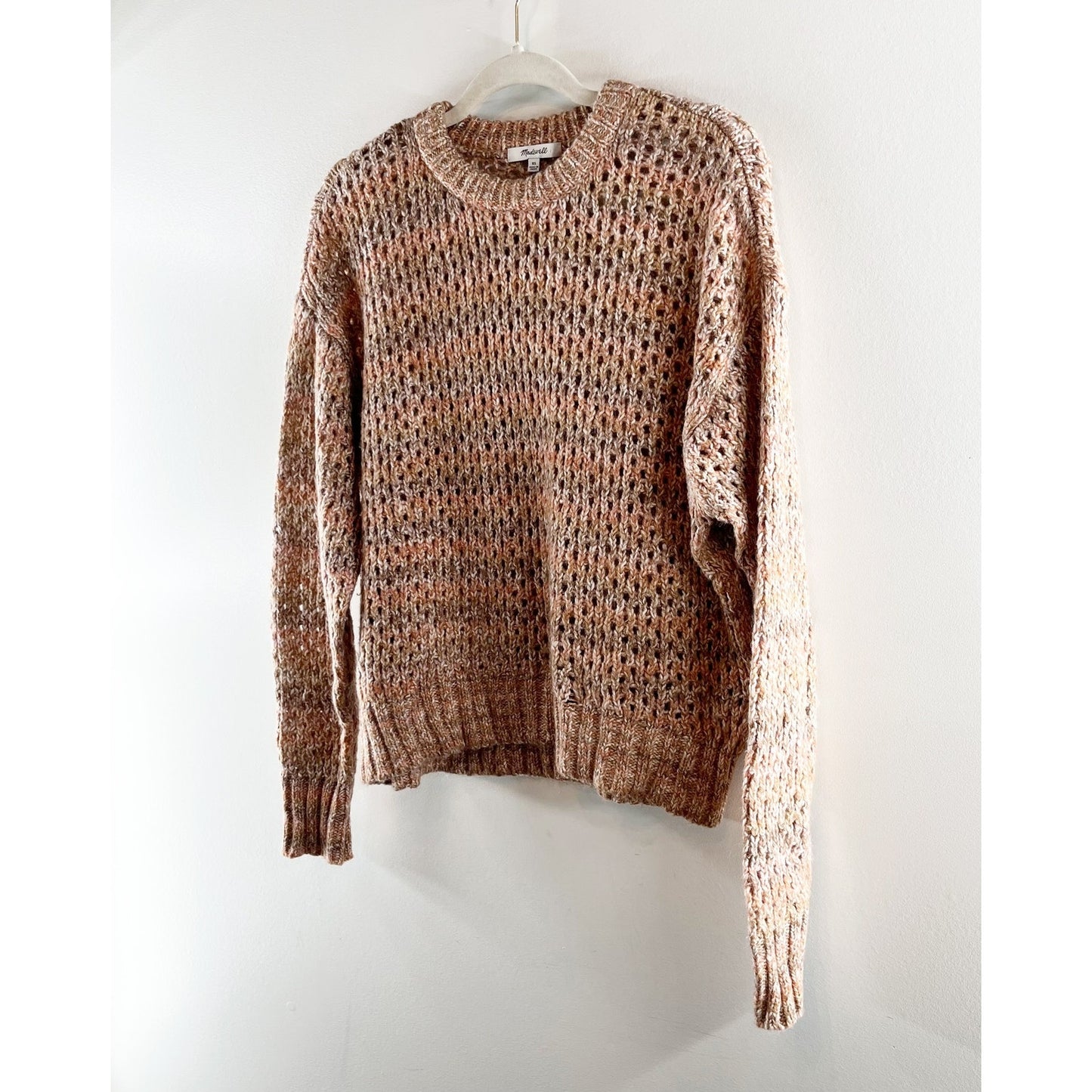 Madewell Space Dyed Open Knit Crochet Crewneck Pullover Sweater Ginger XS
