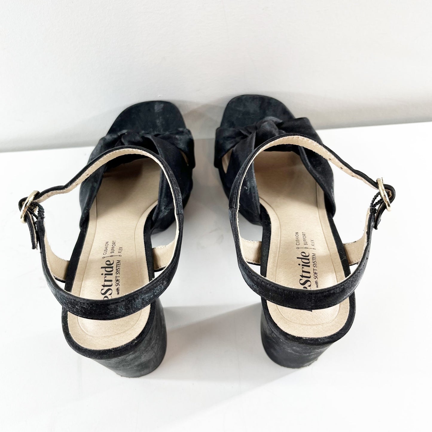LifeStride August Square Toe Block Heel Platform Ankle Strap Sandals Black 6