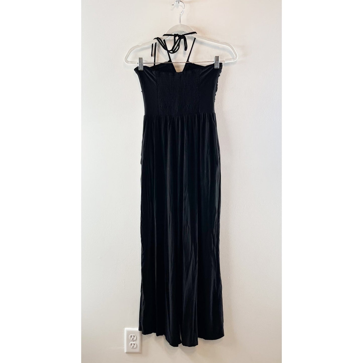 Evereve Noa Jersey Ruched Halter Wide Leg Jumpsuit Black Medium