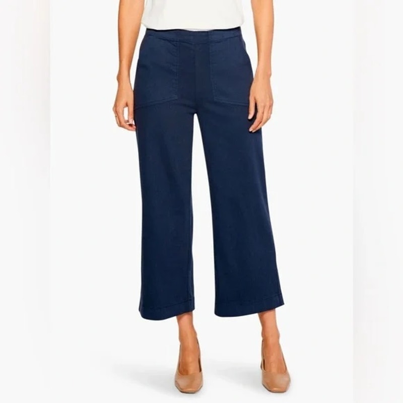 Nic + Zoe All Day Pull On Wide Leg High Rise Crop Pants Blue 12