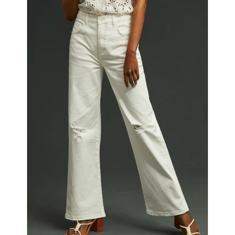 Pilcro Anthropologie Joey Straight Leg High Rise Jeans Distressed White 28