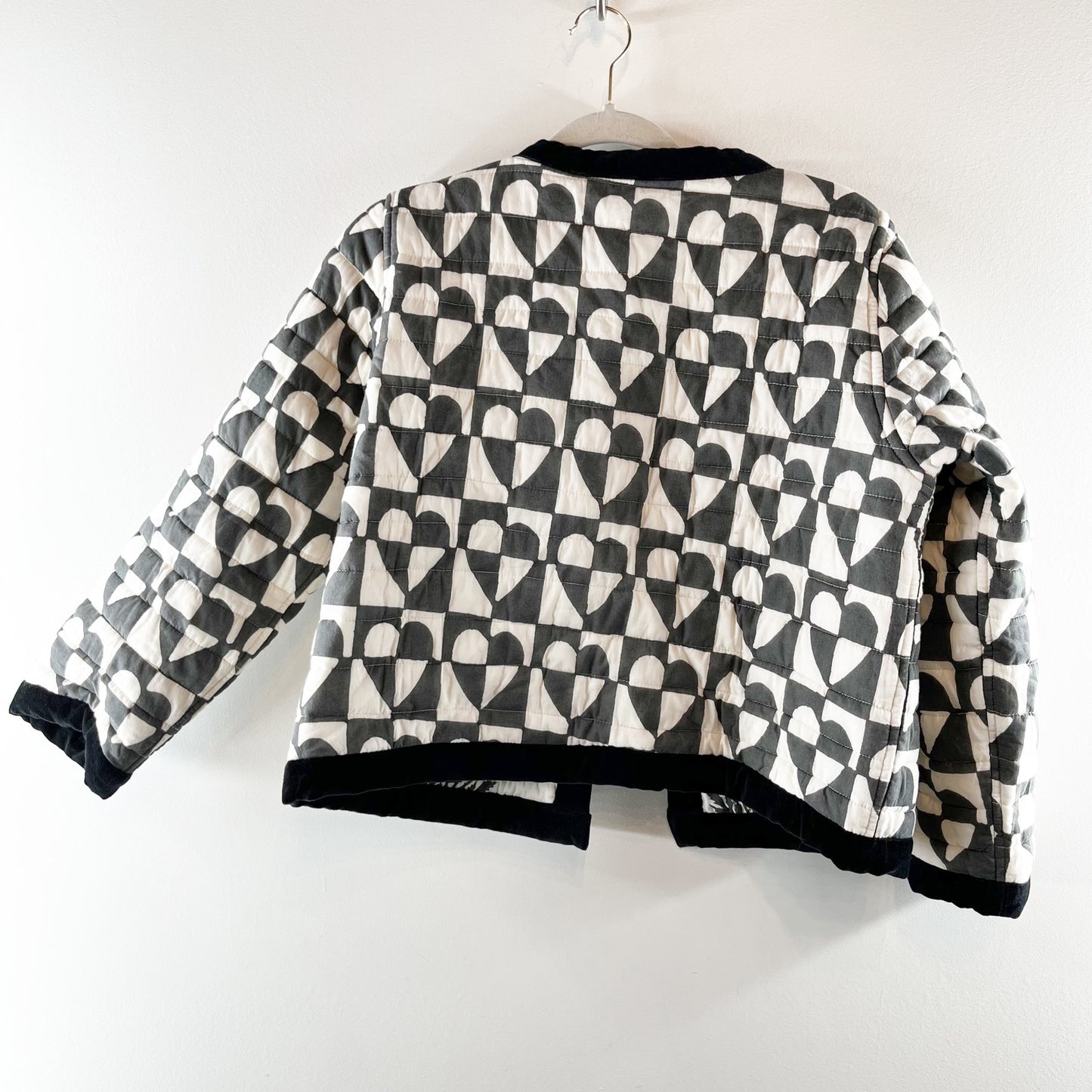 SZ Blockprints Poppy Reversible Quilted Heart Jacket Black White Small