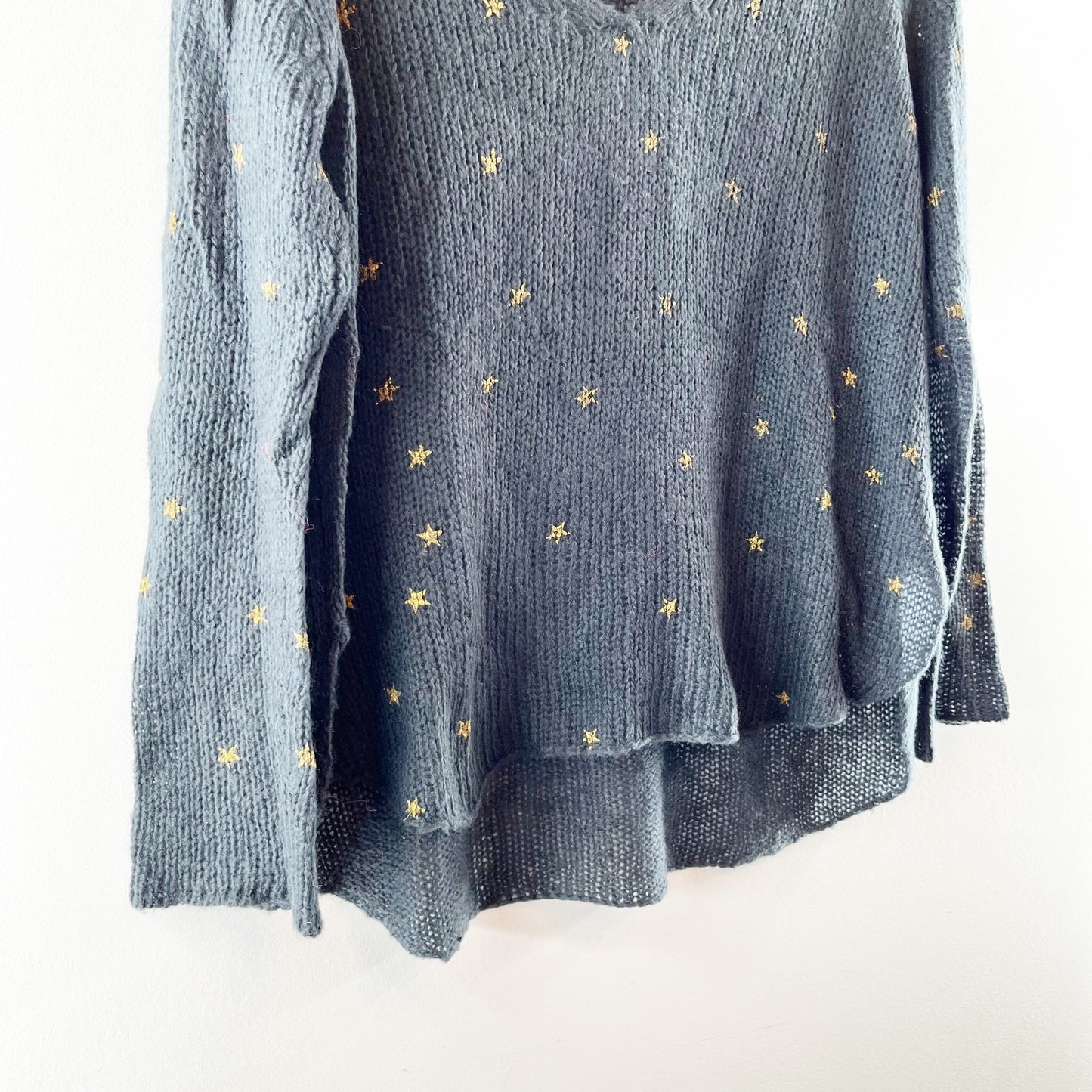 Wooden Ships Falling Star Long Sleeve Hi-Low Hem Knit Pullover Sweater Navy XS