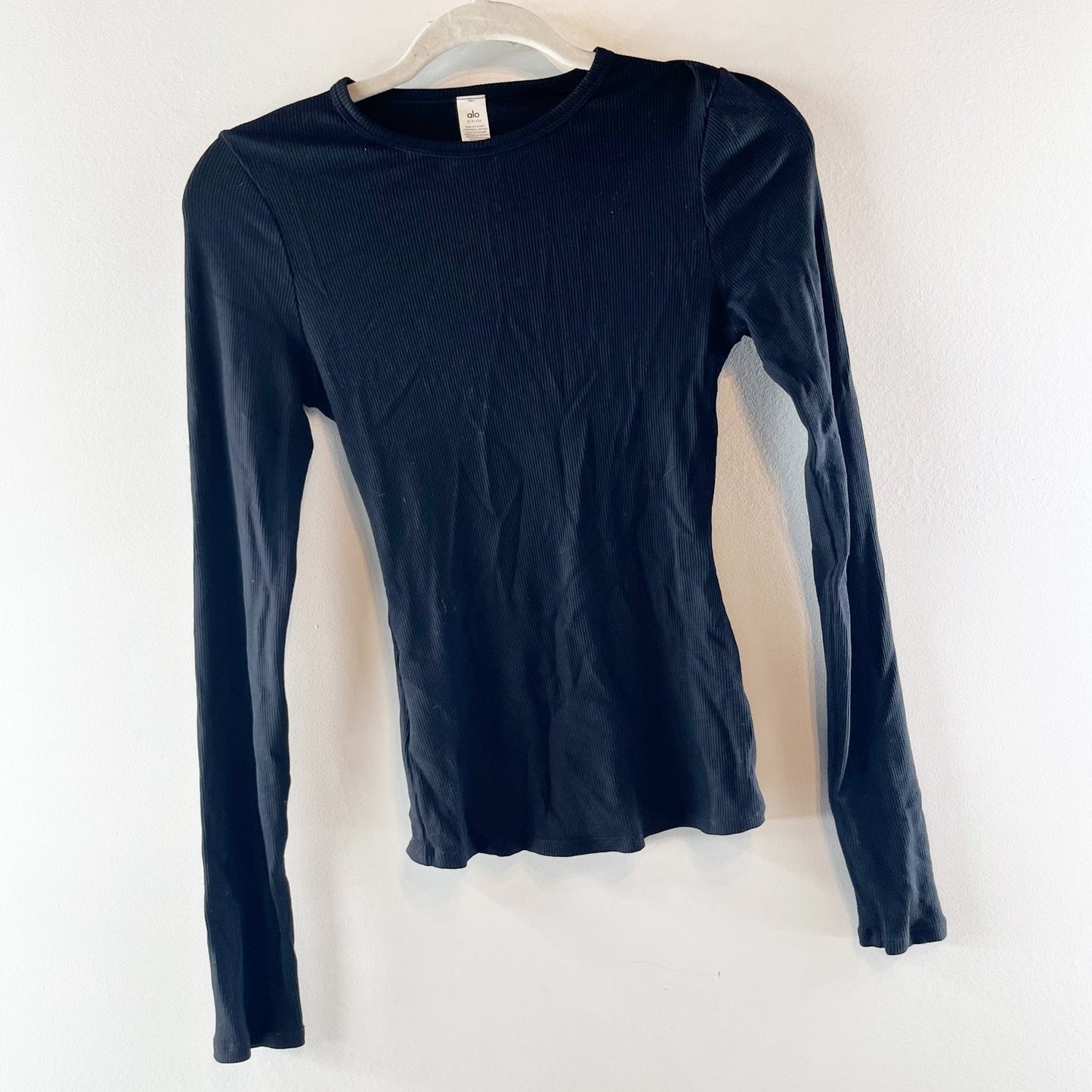 Alo Ribbed Modal Long Sleeve Top Shirt Black Small