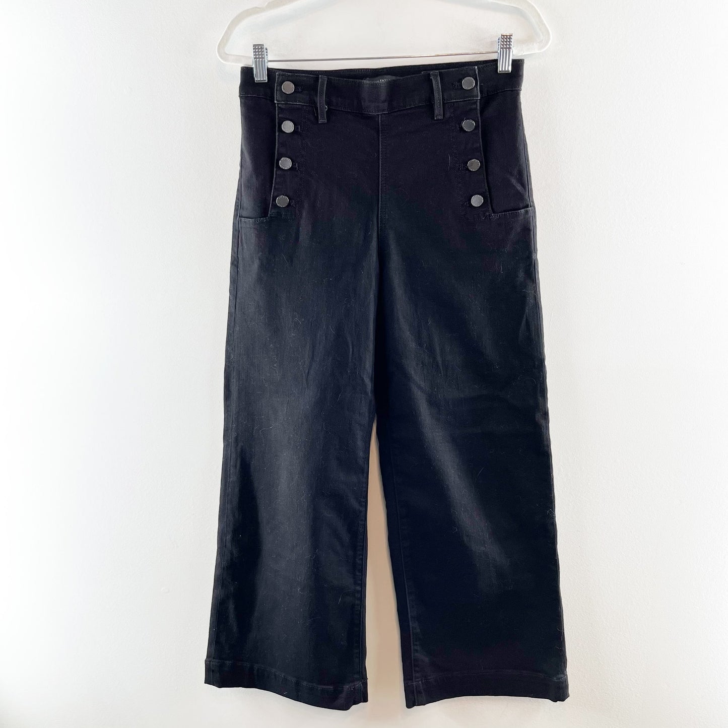 Ann Taylor High Rise Wide Leg Cropped Sailor Button Detail Jeans Black 6