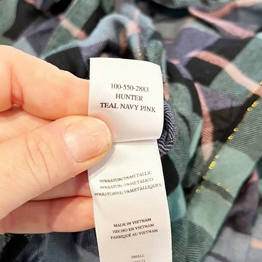 Rails Hunter Plaid Button Up Long Sleeve Shirt Teal Navy Blue Pink Small