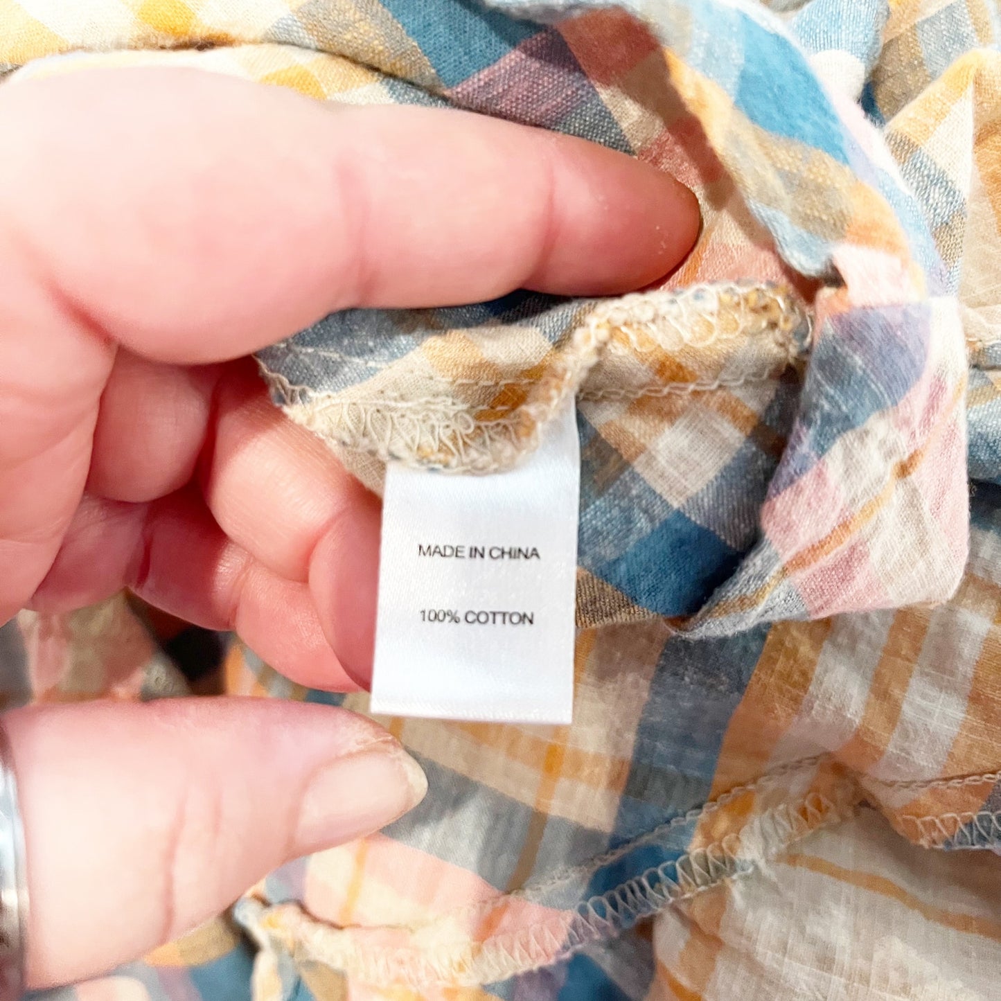 Drew Anthropologie Cotton Plaid Short Puff Sleeve Babydoll Mini Dress Yellow M