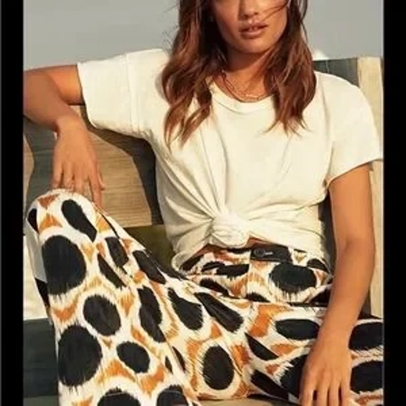 Anthropologie x Maeve Wellesley Ikat Print Wide Leg Trouser Pants Black 12 P