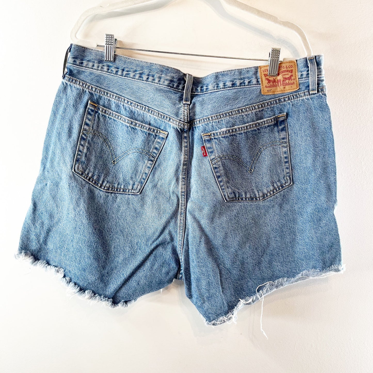 Levi's 501 The Original High-Rise Distressed Denim Cut Off Shorts Blue 16