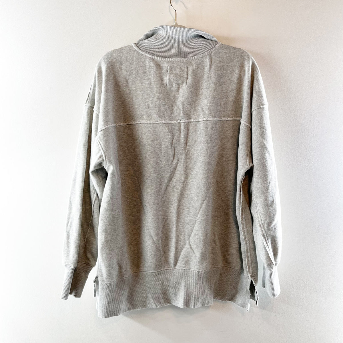 Aerie Vintage Popover Snap Button Polo Sweatshirt Gray Medium