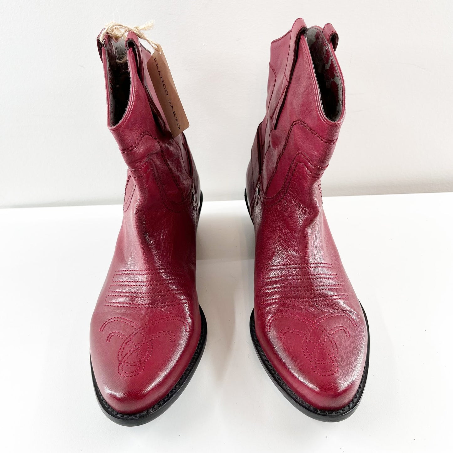 Franco Sarto Waco Western Leather Ankle Booties Boots Red 9