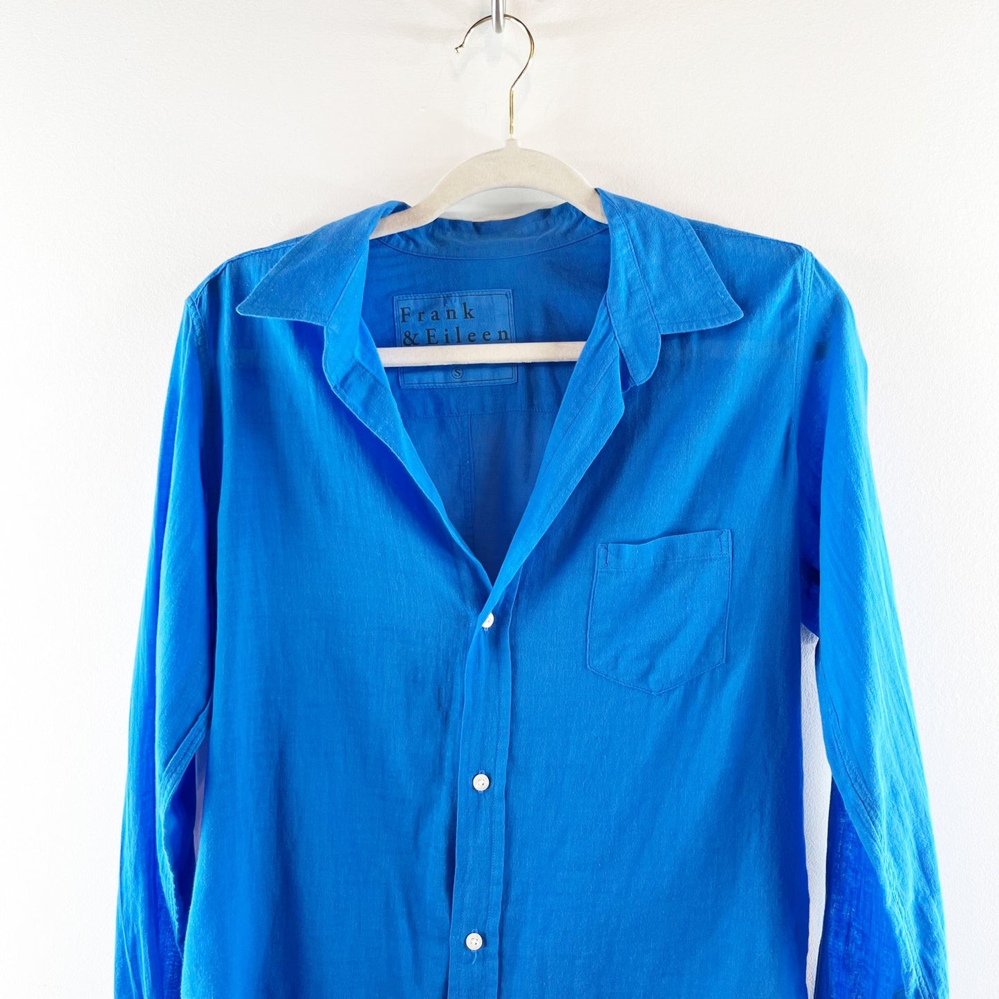 Frank & Eileen Barry Cotton Button Up Shirt Blouse Royal Blue Small