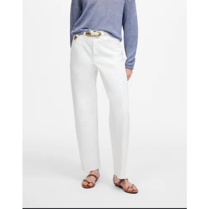 Madewell Pieced Rigid Denim Raw Hem Barrel-Leg Ankle Jeans Tile White Petite 25