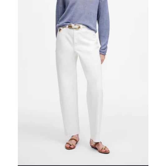 Madewell Pieced Rigid Denim Raw Hem Barrel-Leg Ankle Jeans Tile White Petite 25