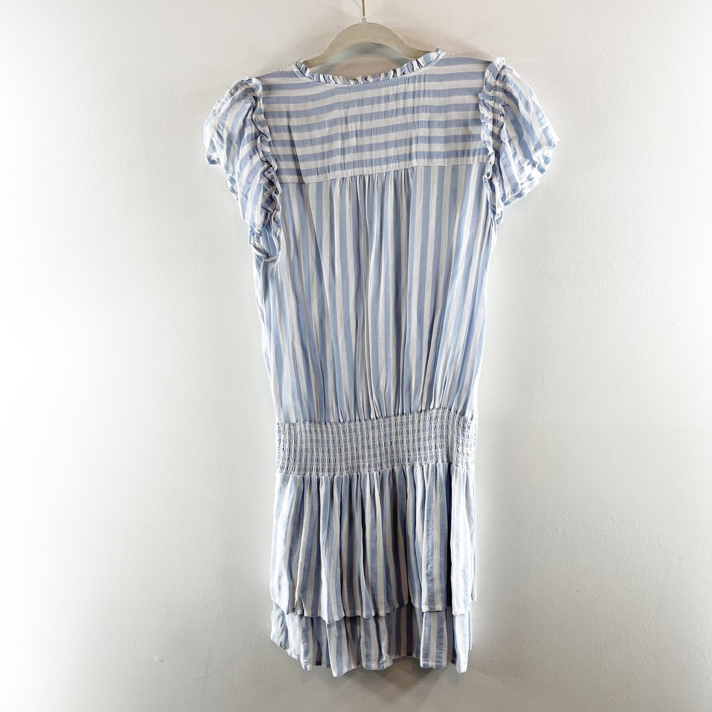 Paige Christina Striped Short Sleeve Smocked Waist Mini Dress Blue White Medium