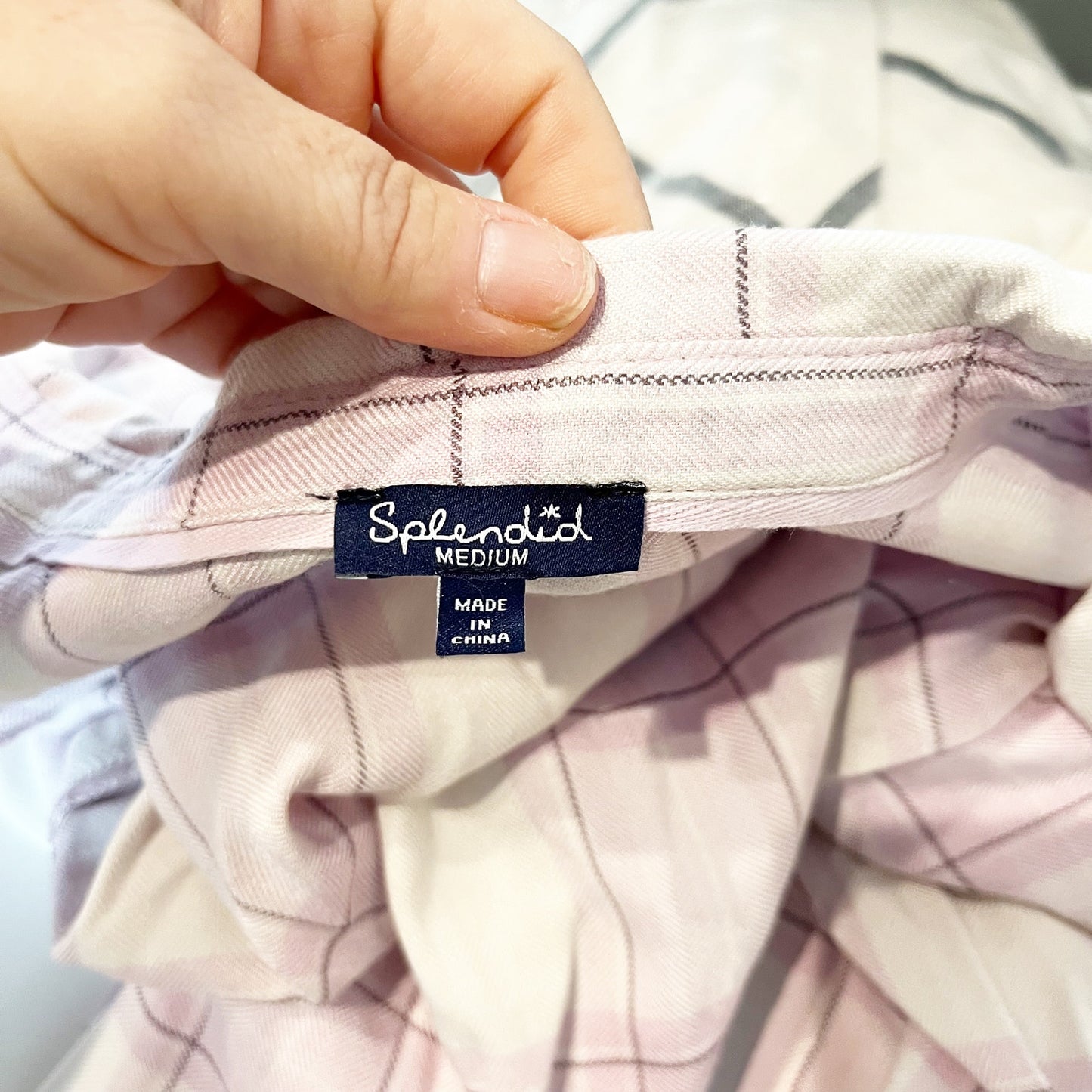 Splendid Keepsake Plaid Long Sleeve Button Down Shirt White Pink Medium