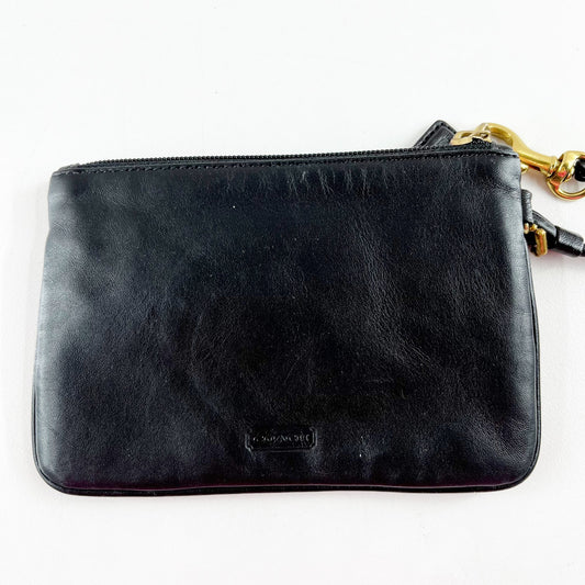 Coach Leather Zip Small Purse Pouch Wallet with Wristlet Strap Black