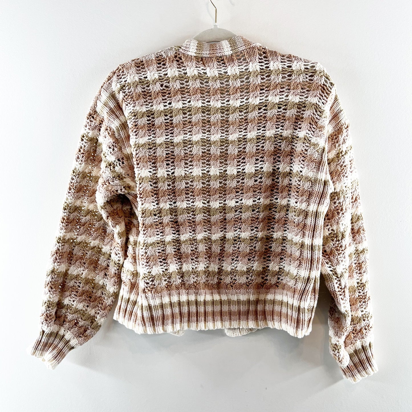 John + Jenn Julianna Striped Knit Cardigan Sweater Tan Pink Medium