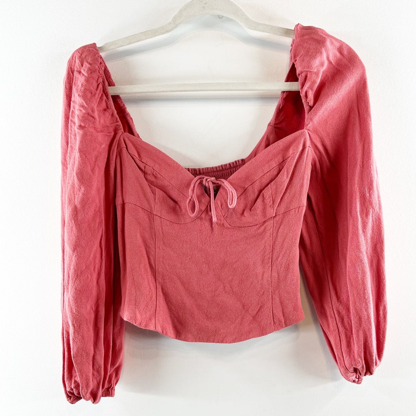 Wilfred Aritzia Novella Puff Long Sleeve Sweetheart Blouse Rosy Red XS