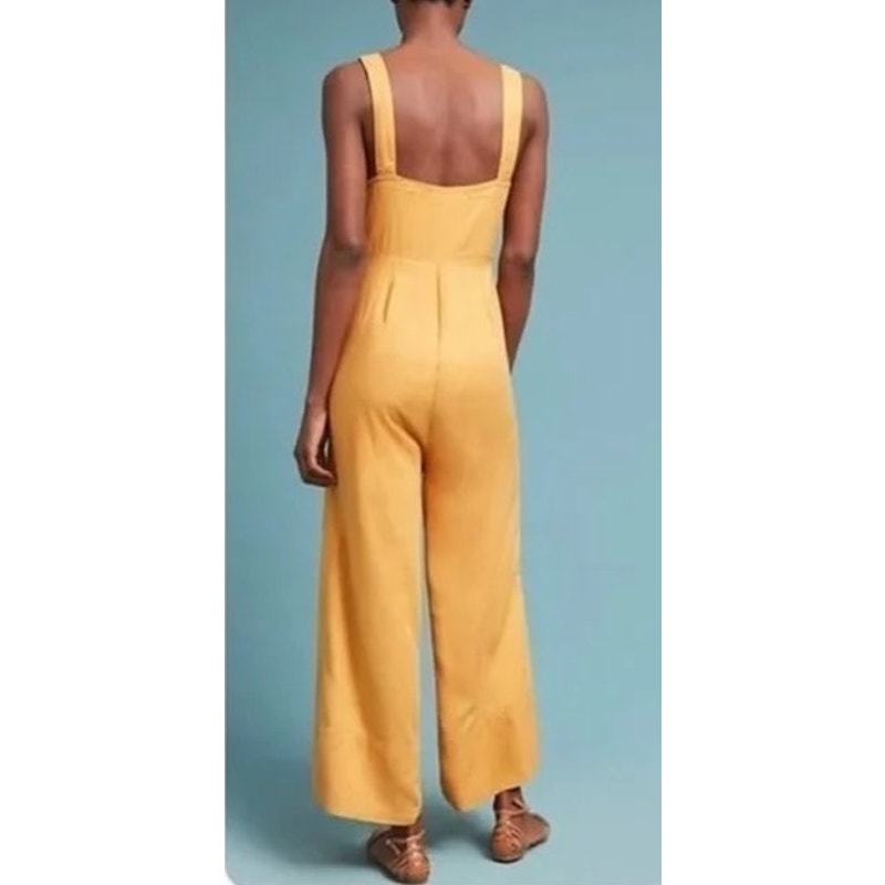 Sancia Linen Blend Cropped Wide Leg Jumpsuit Yellow XS