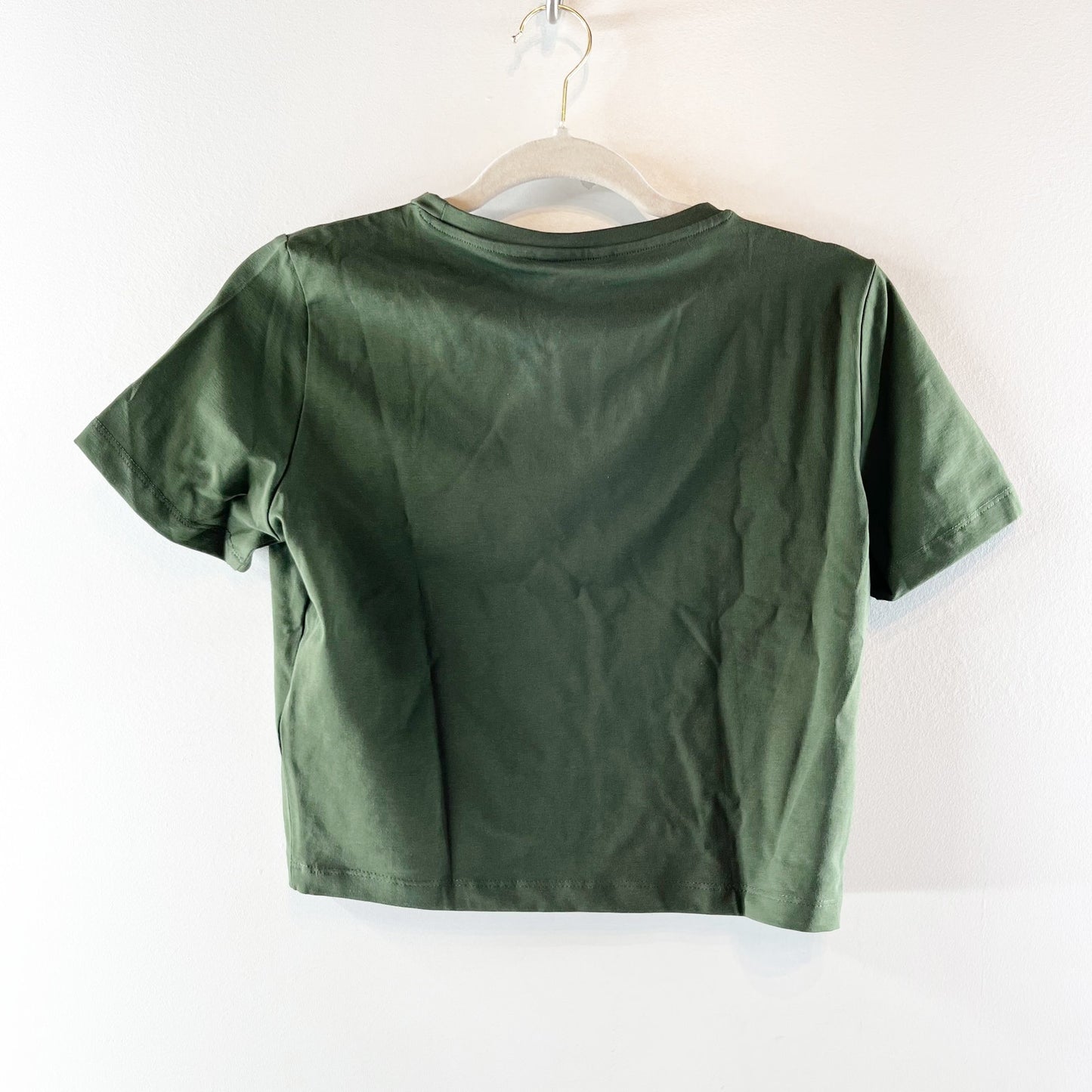 Zara Cotton Blend Short Sleeve Crew Neck Cropped Baby T-Shirt Forest Green Large