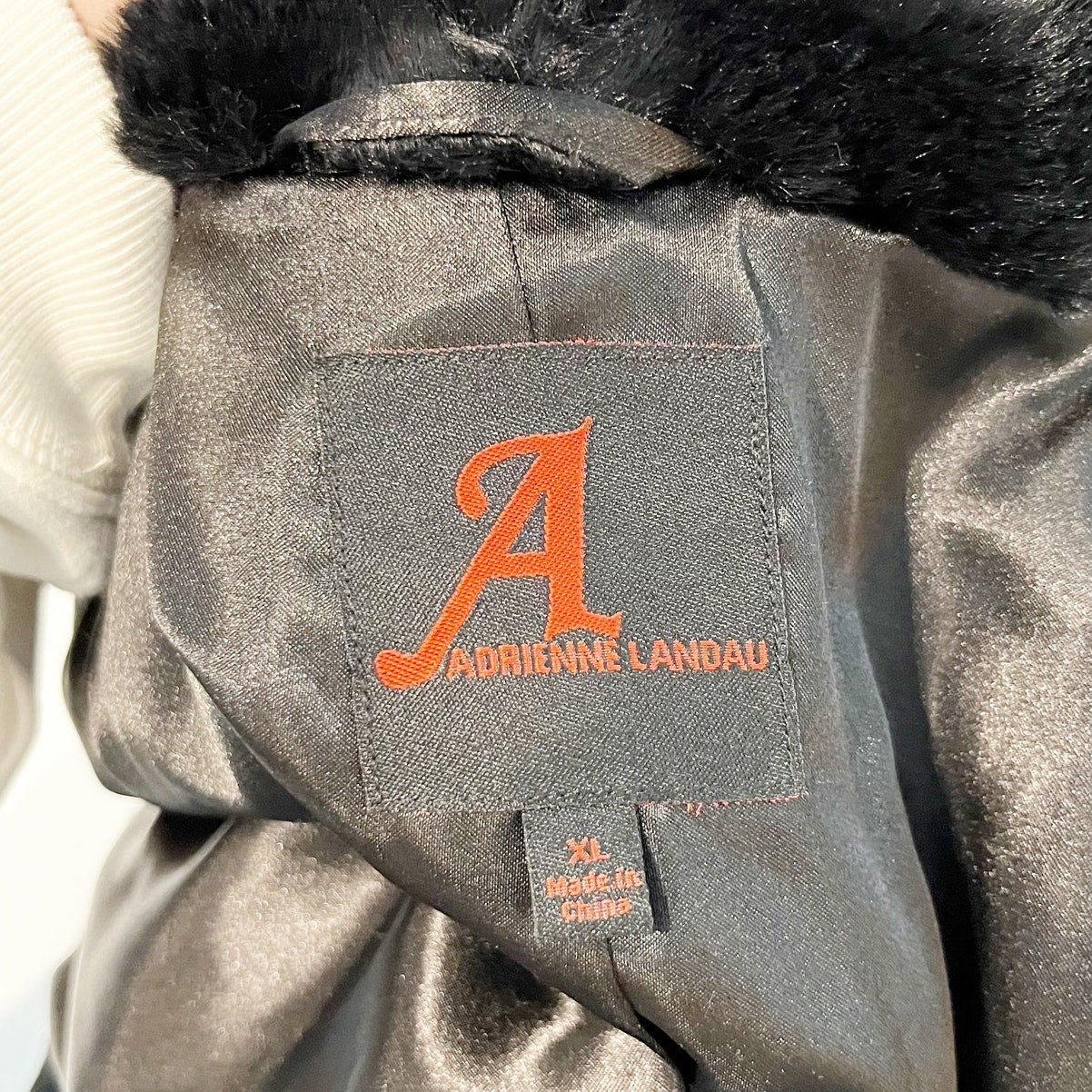 Adrienne Landau Button Up Lined Faux Fur Coat Jacket Black XL