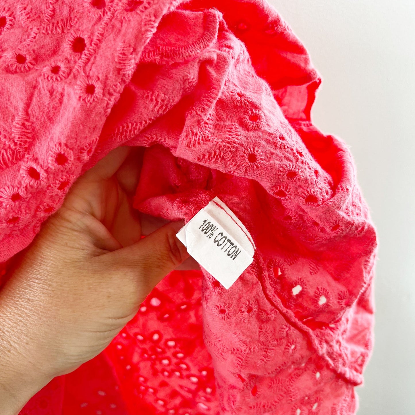 Valentina Naldi Cotton Eyelet Peplum Tie Shoulder Tank Top Coral Pink Large