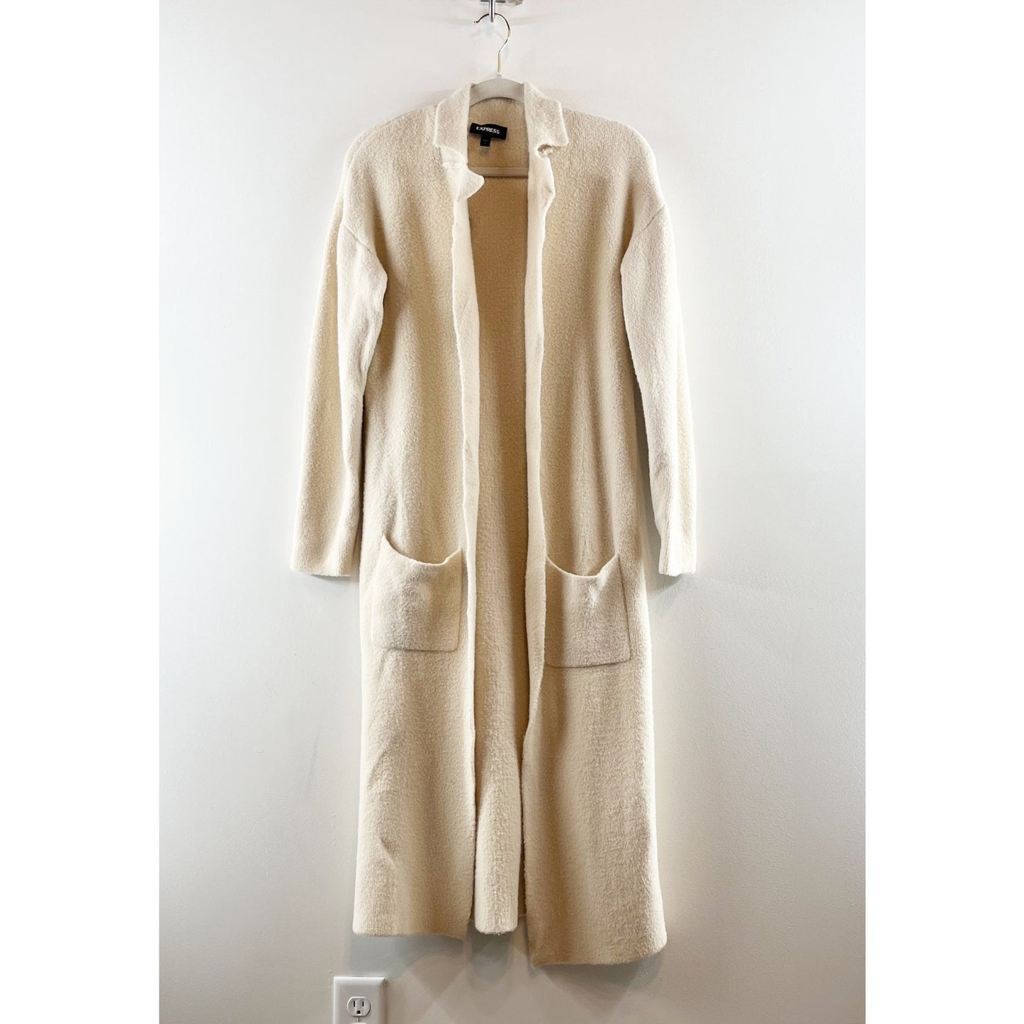 Express Notch Collar Cardigan Coatigan Long Maxi Duster Sweater Coat Cream Small