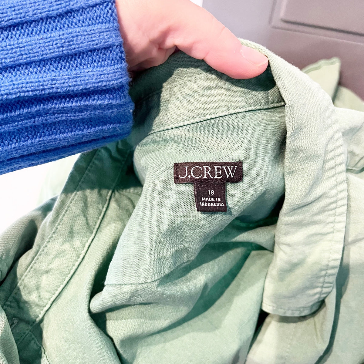 J. Crew Garment-Dyed Chambray Long Sleeve Button-Up Shirt Green Plus Size 18