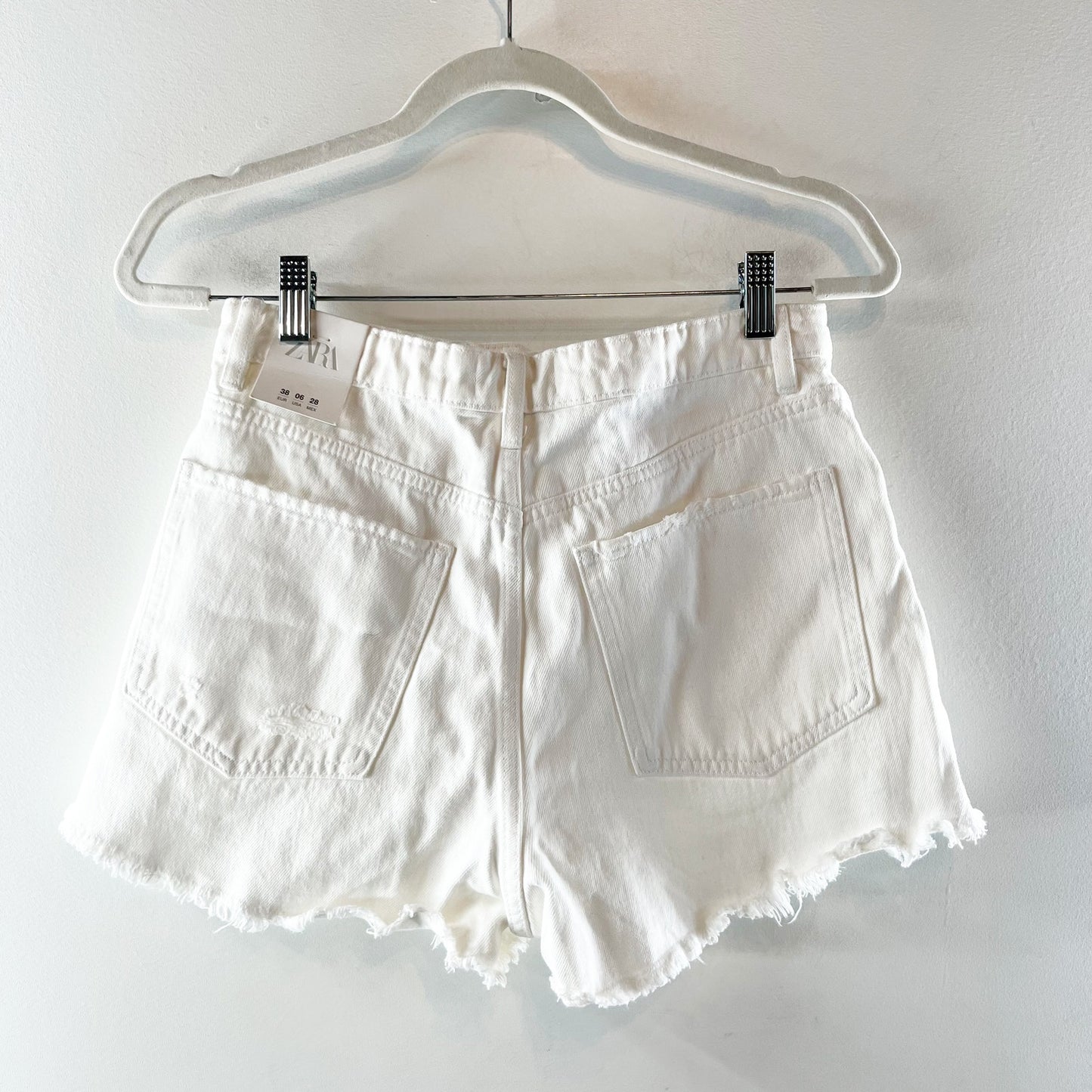 Zara High Waisted Distressed Denim Cutoff Jean Short White 6