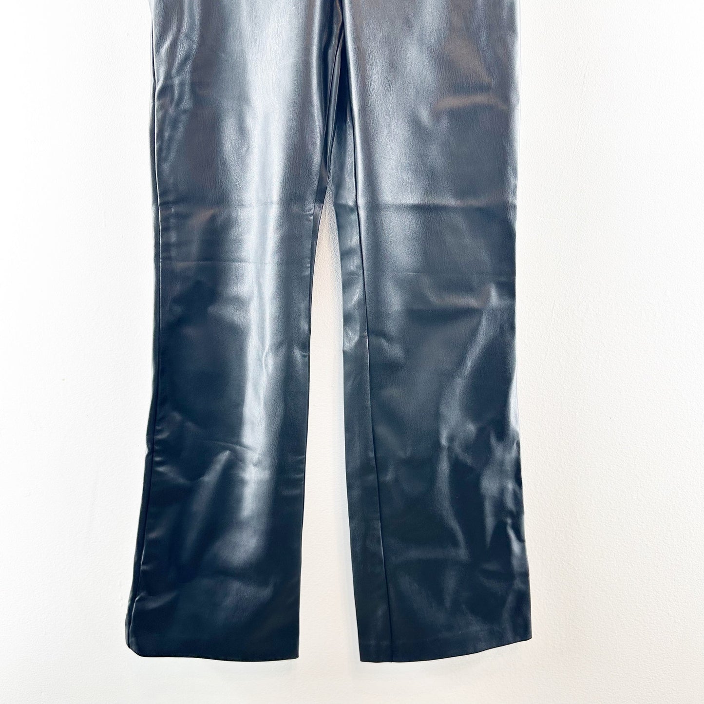 Zara Faux Leather High Waisted Flat Front Straight Leg Trouser Pants Black Small