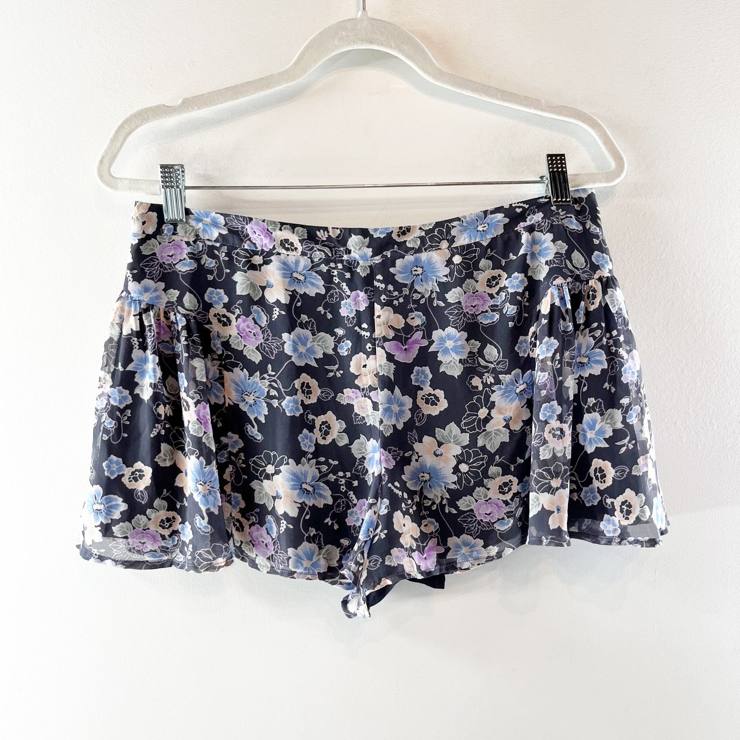 Free People Flowy Floral Print Chiffon Micro Shorts Black Purple 4