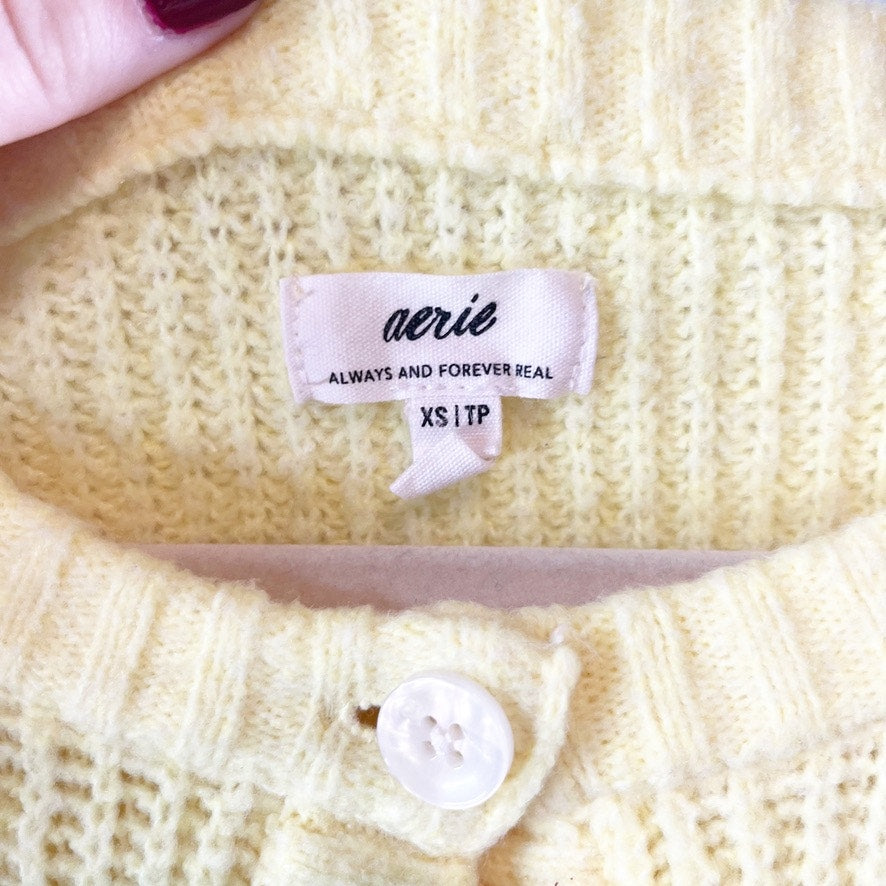 Aerie Short Sleeve Button Up Cardigan Sweater Crewneck Yellow XS