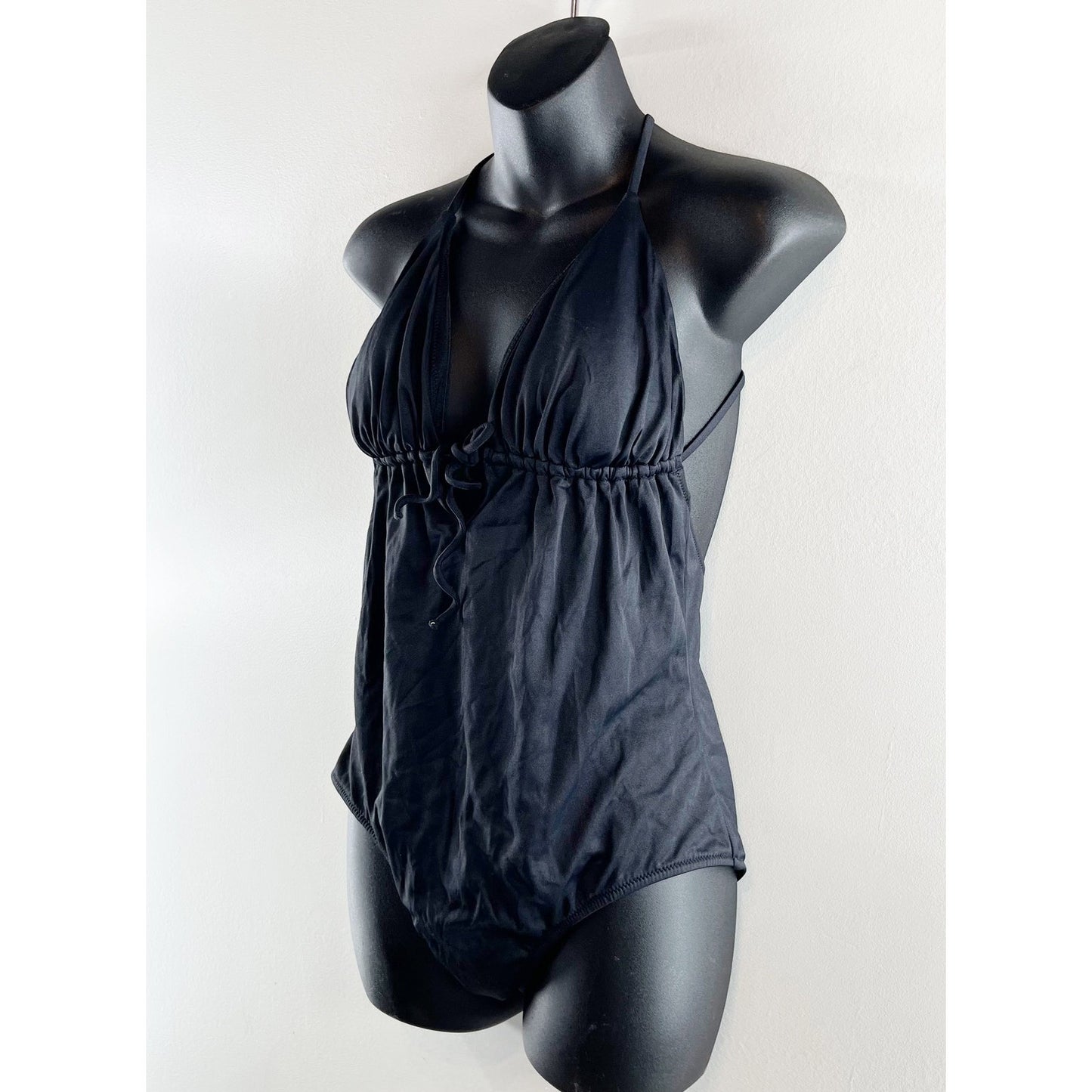 J. Crew Plunge Tie Front One Piece Bathing Suit Black Medium