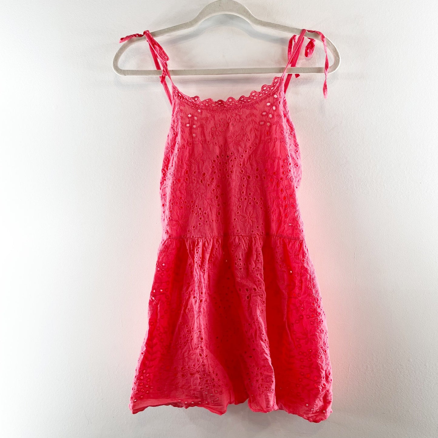 Valentina Naldi Cotton Eyelet Peplum Tie Shoulder Tank Top Coral Pink Large