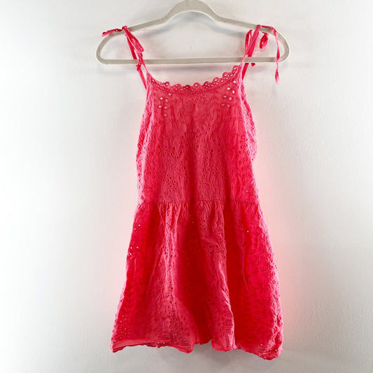 Valentina Naldi Cotton Eyelet Peplum Tie Shoulder Tank Top Coral Pink Large