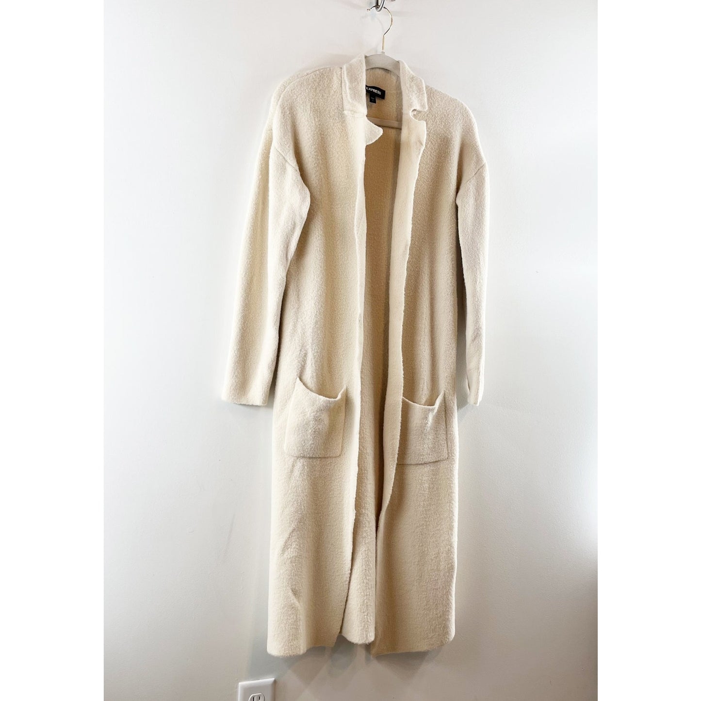 Express Notch Collar Cardigan Coatigan Long Maxi Duster Sweater Coat Cream Small