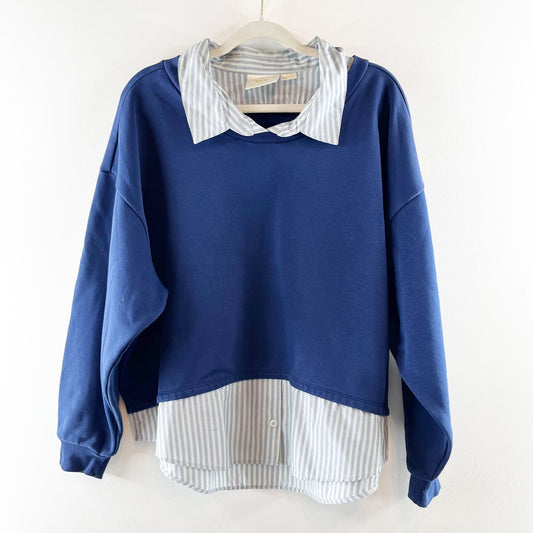 Maeve Anthropologie Long Sleeve Twofer Layered Oversized Sweatshirt Blue XL