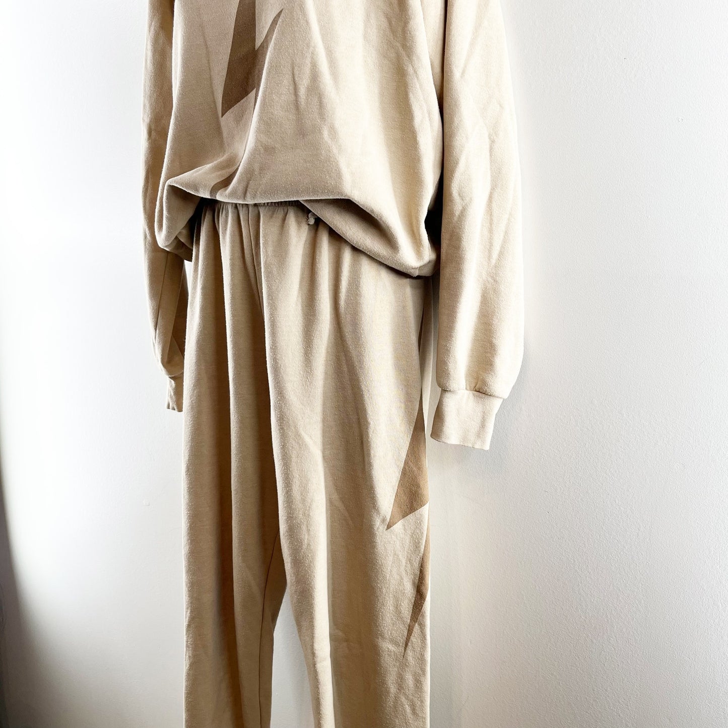 Aviator Nation Lightning Bolt Crewneck Sweatshirt Sweatpants Matching Set Sand S