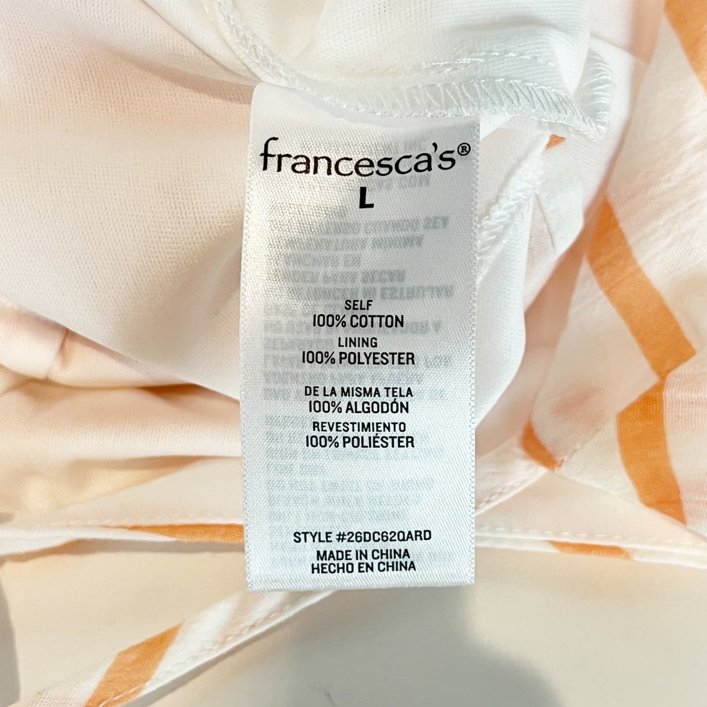 Francesca's Brelle Front Knot Bow Striped Cotton Mini Dress White Coral Large