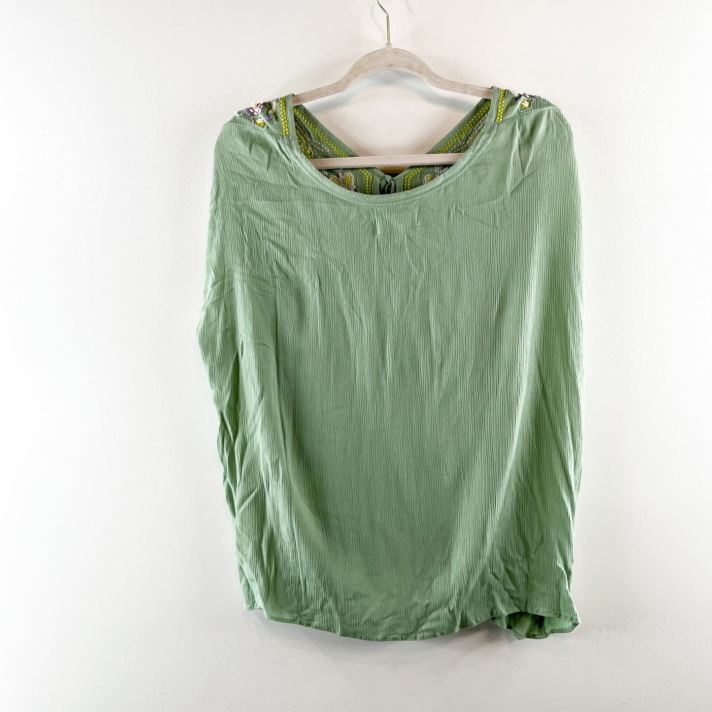 Anthropologie Floreat Persephone Embroidered Short Sleeve Top Green XS