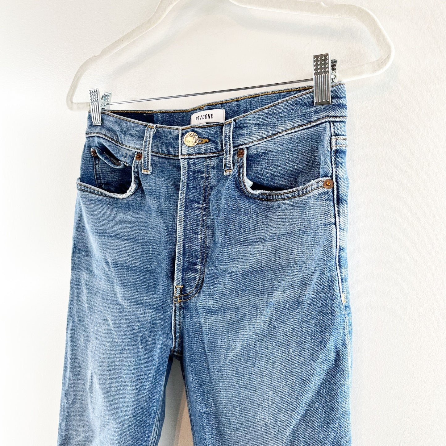 Re/Done 90s High Waisted Slim Fit Button Fly Ankle Cropped Jeans Blue 27 / 4