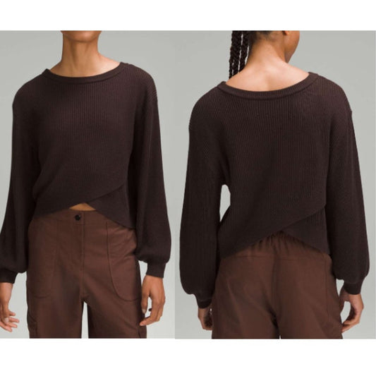 Lululemon Long Sleeve Boxy Reversible Crossover Sweater Espresso Brown 6