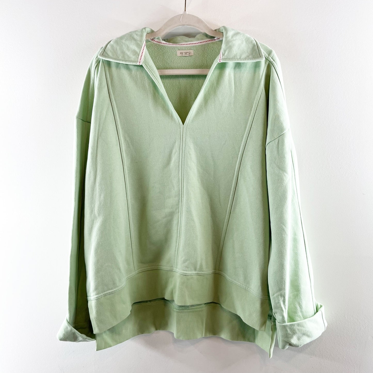 Pilcro by Anthropologie Johnny Collar Pullover Sweatshirt Mint Green Large