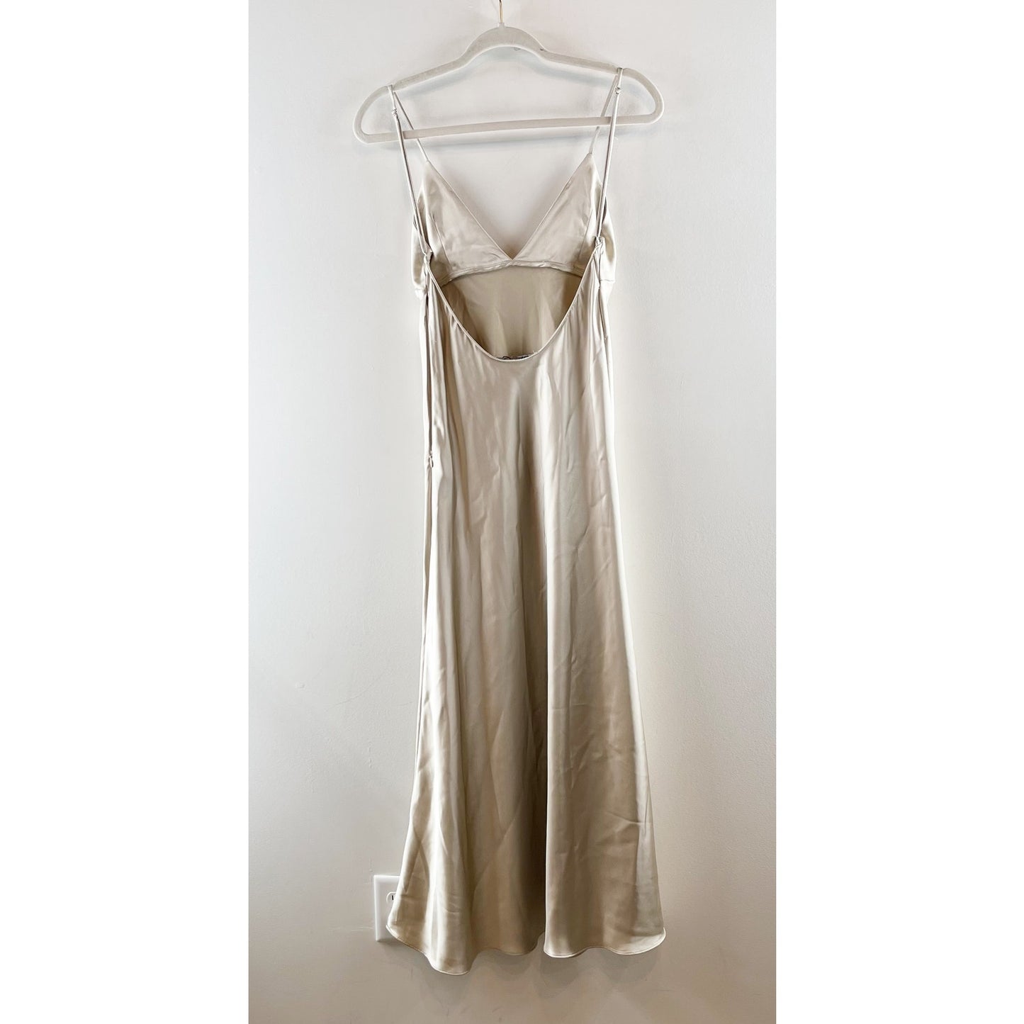 Zara Satin Sleeveless V-Neck Low Scoop Back Maxi Slip Dress Champagne Small