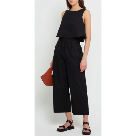 kourt Willow Sleeveless Top & Cropped Wide Leg Linen Blend Pant Set Black XS