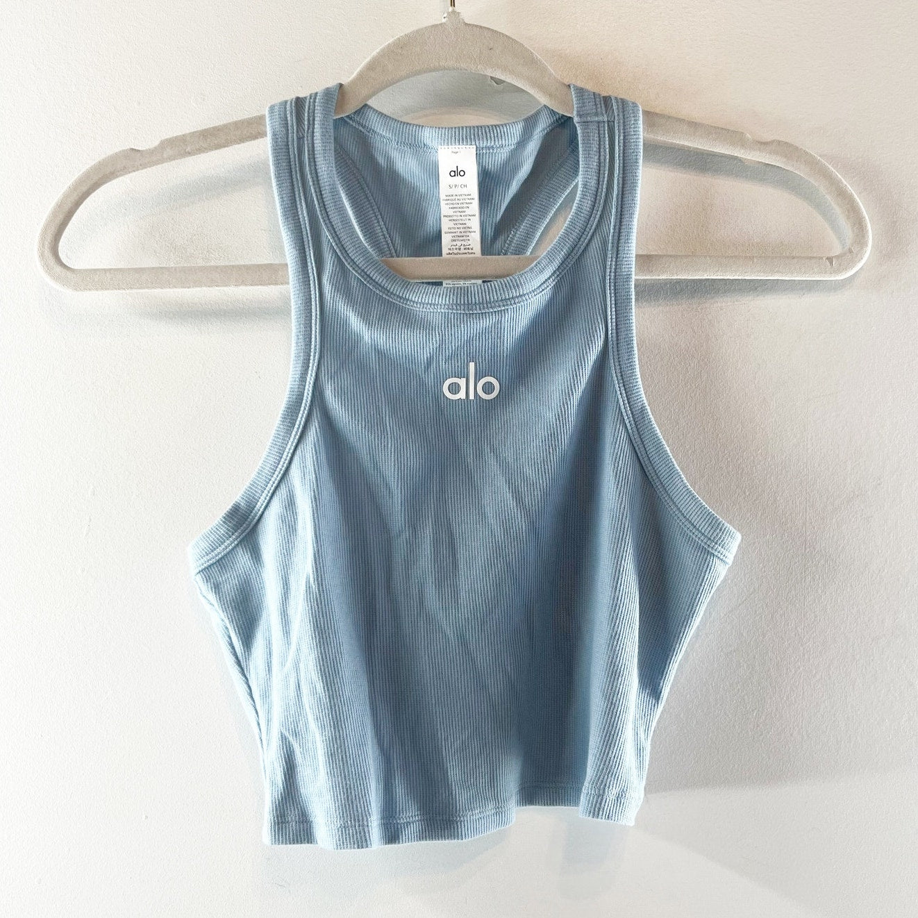 Alo Yoga Aspire Racerback Ribbed Cropped Tank Top Crystal Clear Blue Small