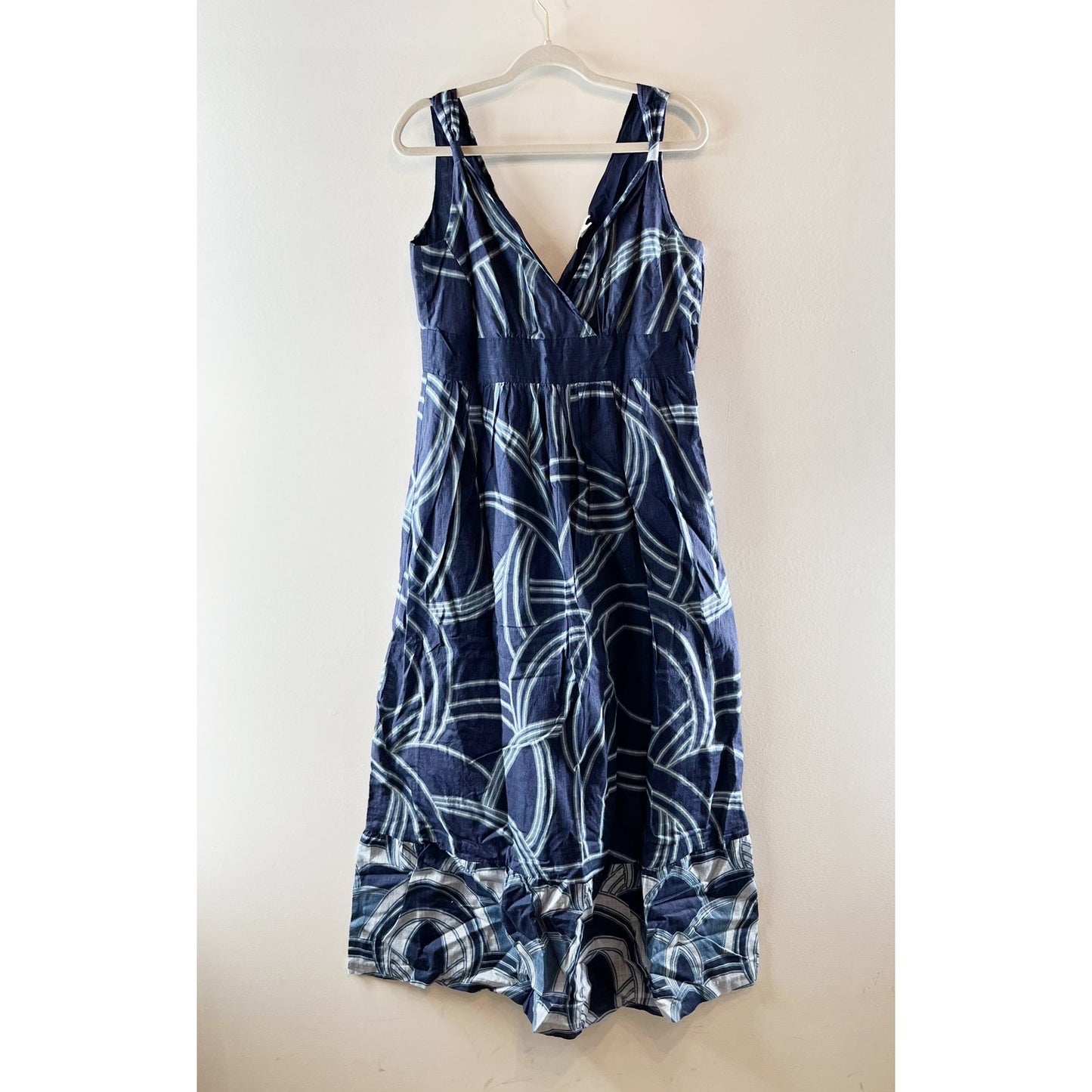 Calvin Klein 100% Cotton Printed Sleeveless V-Neck Maxi Dress Navy Blue 12
