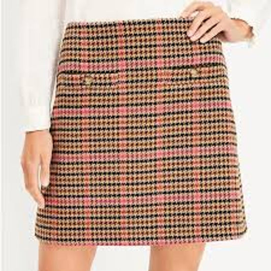 LOFT Plaid Lined Mini Skirt Brown Pink 12